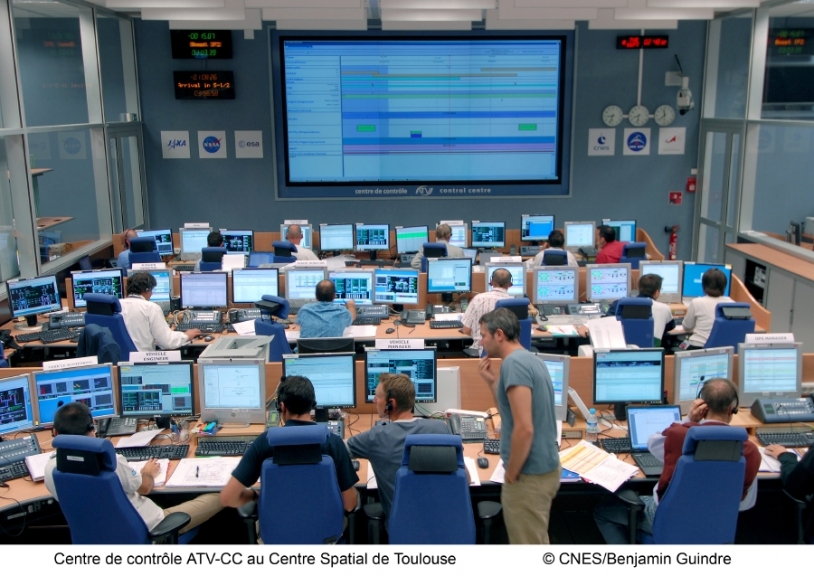 Le centre de contrôle ATV-CC, à Toulouse, a veillé au bon déroulement des opérations de désamarrage. Crédits : CNES/B. Guindre, 2008.