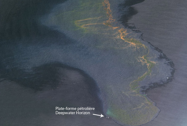 Image Spot-5 de la marée noirée dans le Golfe du Mexique. Crédits : Spot Image.