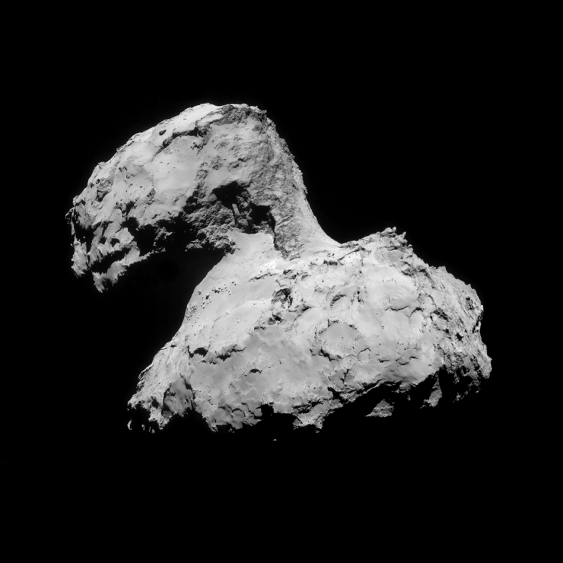 Mosaïque des images prises le 31 août par la caméra de navigation de Rosetta, à près de 61 km du noyau. Crédits : ESA/Rosetta/NavCam/Daniel Machá?ek.