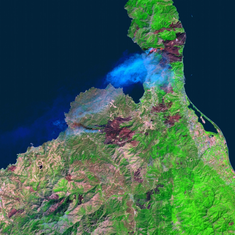 Wildfires in Corsica viewed by the SPOT 5 satellite in September 2003. Credits: CNES/Processing by QTIS, 2003.